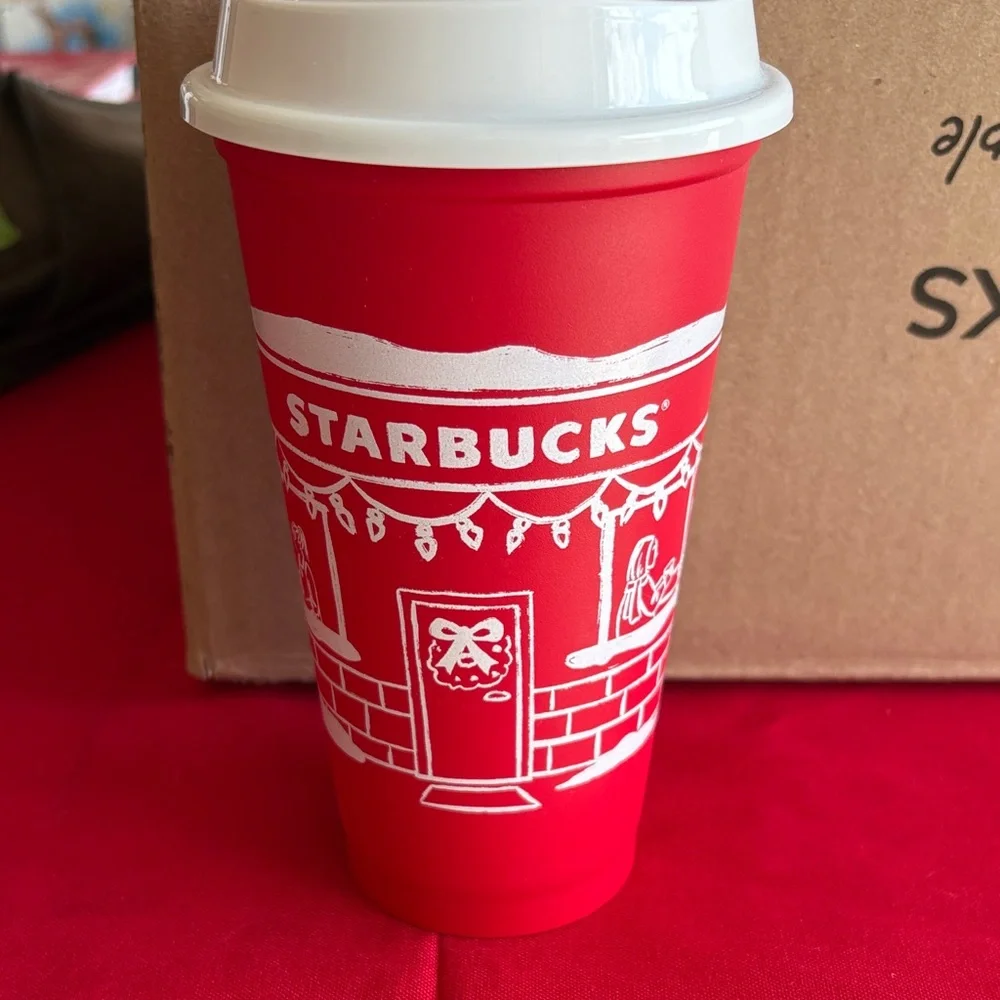 2025 Starbucks Red and White Holiday Reusable Cup with Lid